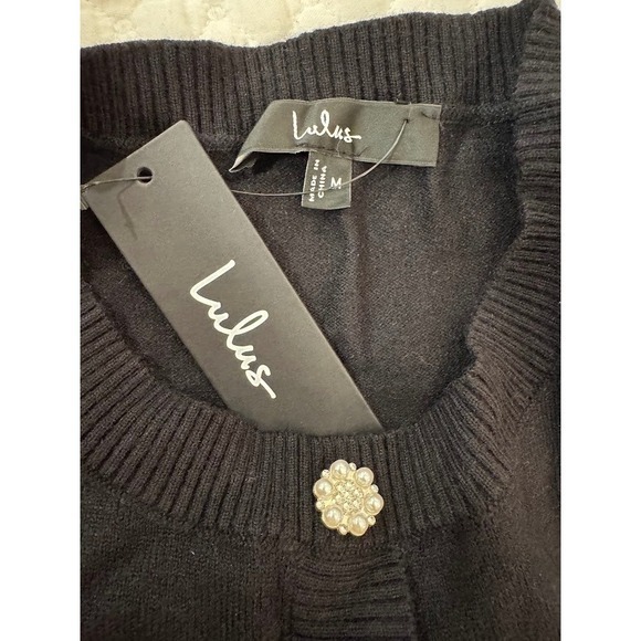 Lulus Black Ribbed Knit Button Front Pleated Skirt Dress Size M - Picture 11 of 15